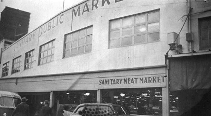 Sanitary Market building after the fire 1942 Sanitary Market building after the fire 1942